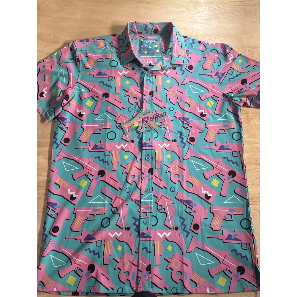 Retro Rifle Shirt Mens Gun All Over Print The 80 Short Sleeve Button Logo-Large